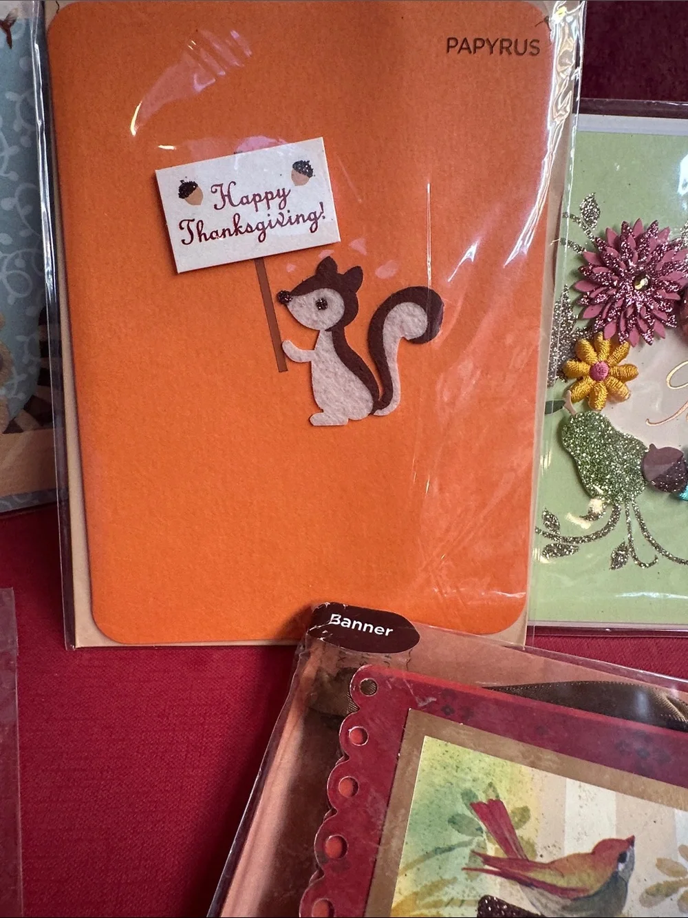 PAPYRUS SET of 4 greeting cards and one Thanksgiving banner.